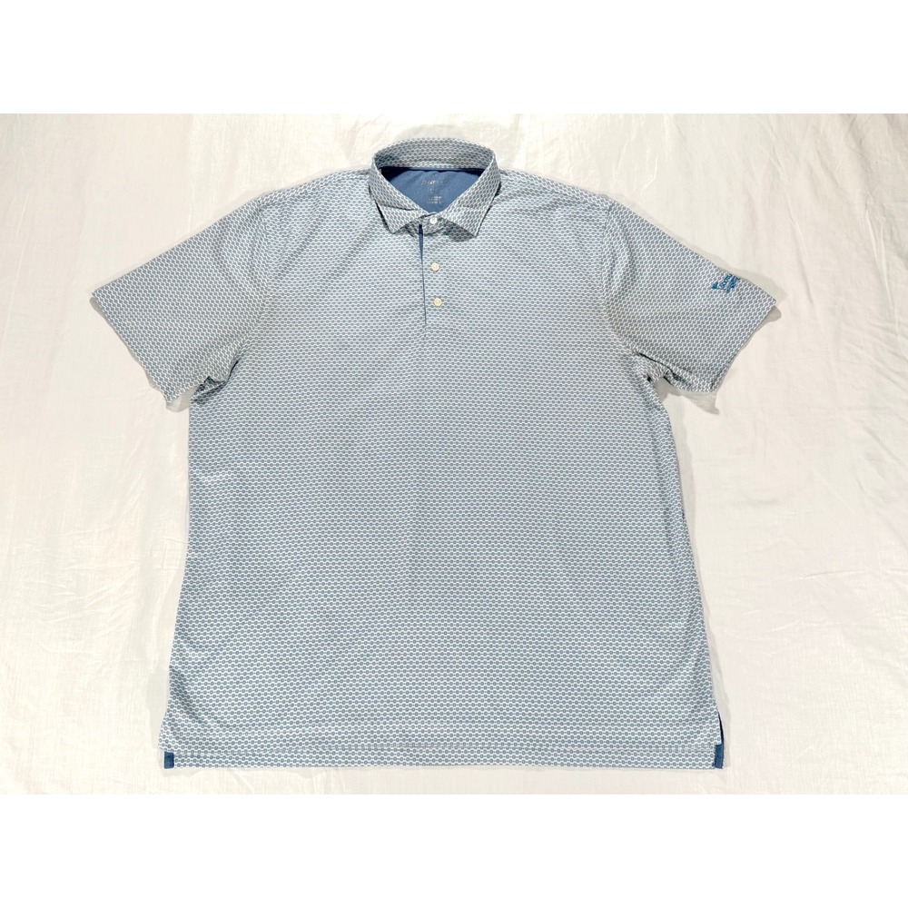 Johnnie-O Mens XL Blue Geometric Floral Performance Golf Polo Shirt Short Sleeve
